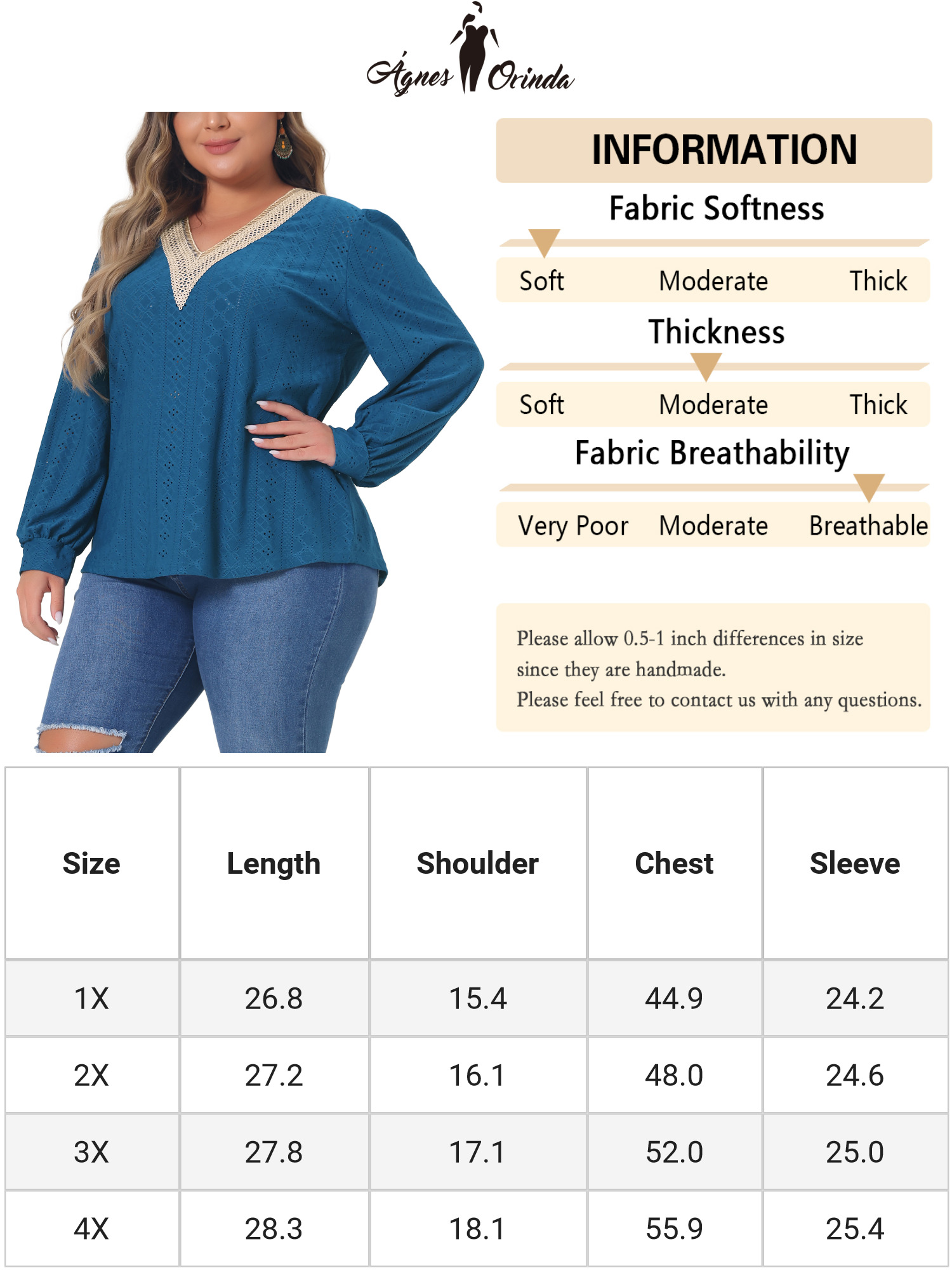 DARING DIVA  Women's Plus Lace V Neck Blouse Casual T Shirt 4X Navy