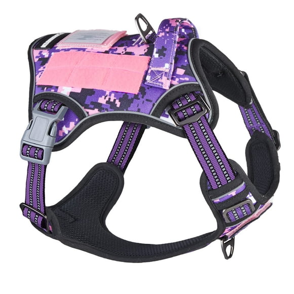 Arnés táctico para perros BUMBIN, sin tirones, para perros medianos, camuflaje morado