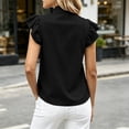 thumbnail image 4 of Karymi Blouses for Women Bow Tie Stand Collar Blouse, Ruffle Short Sleeve Chiffon Tank Top, Elegant Slim Fit Satin Shirt Short Sleeve Shirts for Women, 4 of 5