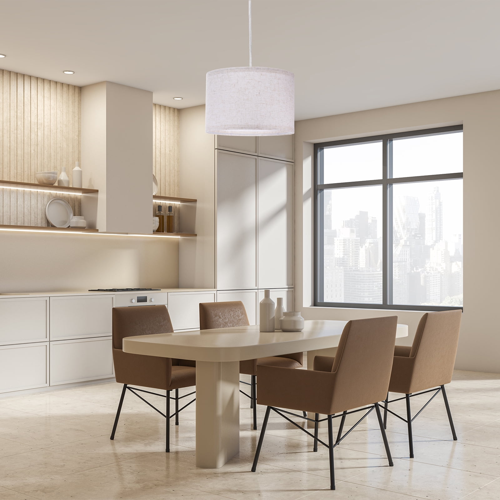 Uxcell Plug in Pendant Light 15Ft Rope Hanging Lamp Fixture with ON/OFF Switch, Fabric Shade E26/E27 Socket Beige