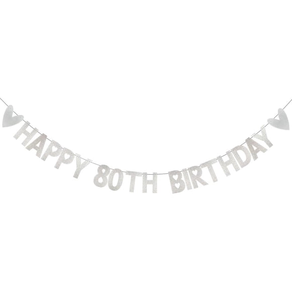 HAPPY 80TH BIRTHDAY Banner,,Silvery Paper Glitter Party Decorations for 80 Years Old 80TH Birthday Party Supplies Letters Silvery