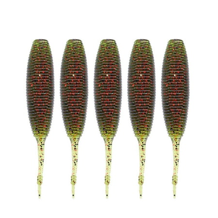 5pcs Fishing Lures Lifelike Worm Soft Baits T Tail Swimbaits Set Angler Accessory (Green)