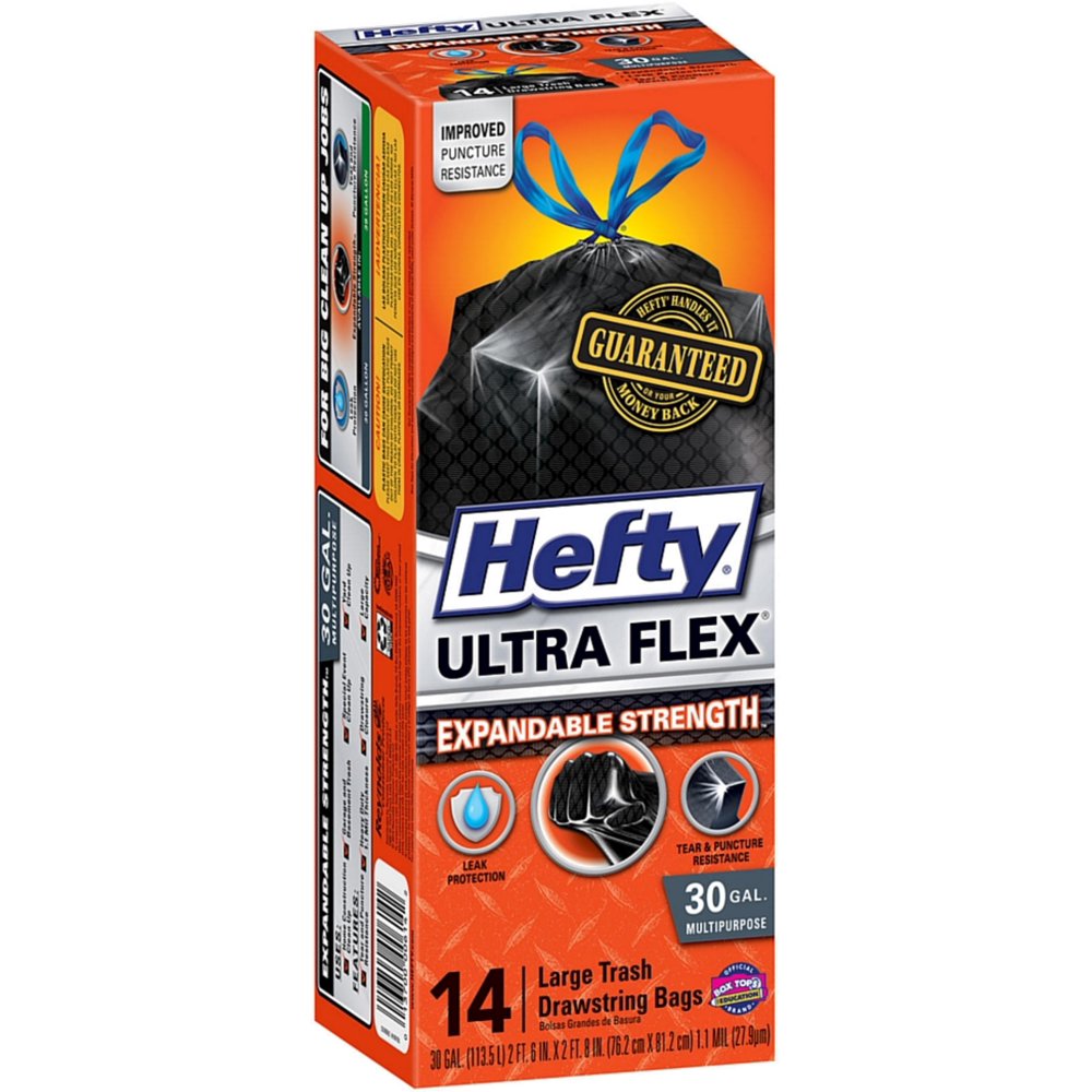 Hefty Ultra Flex Expendable Strength Large Drawstring Trash Bags, 30