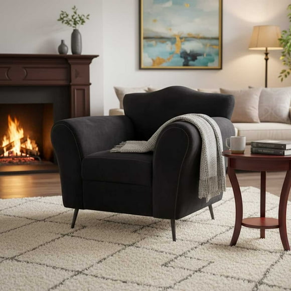 Sillon Vintage Individual Cómodo Moderno Juvenil Sofas Liso Negro