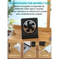 thumbnail image 4 of Ventilador de escritorio portátil, ventilador USB pequeño con batería de 3,5 a 20 horas con inclinación ultra silenciosa de 220°, ventilador personal recargable con 3 velocidades, 4 of 5