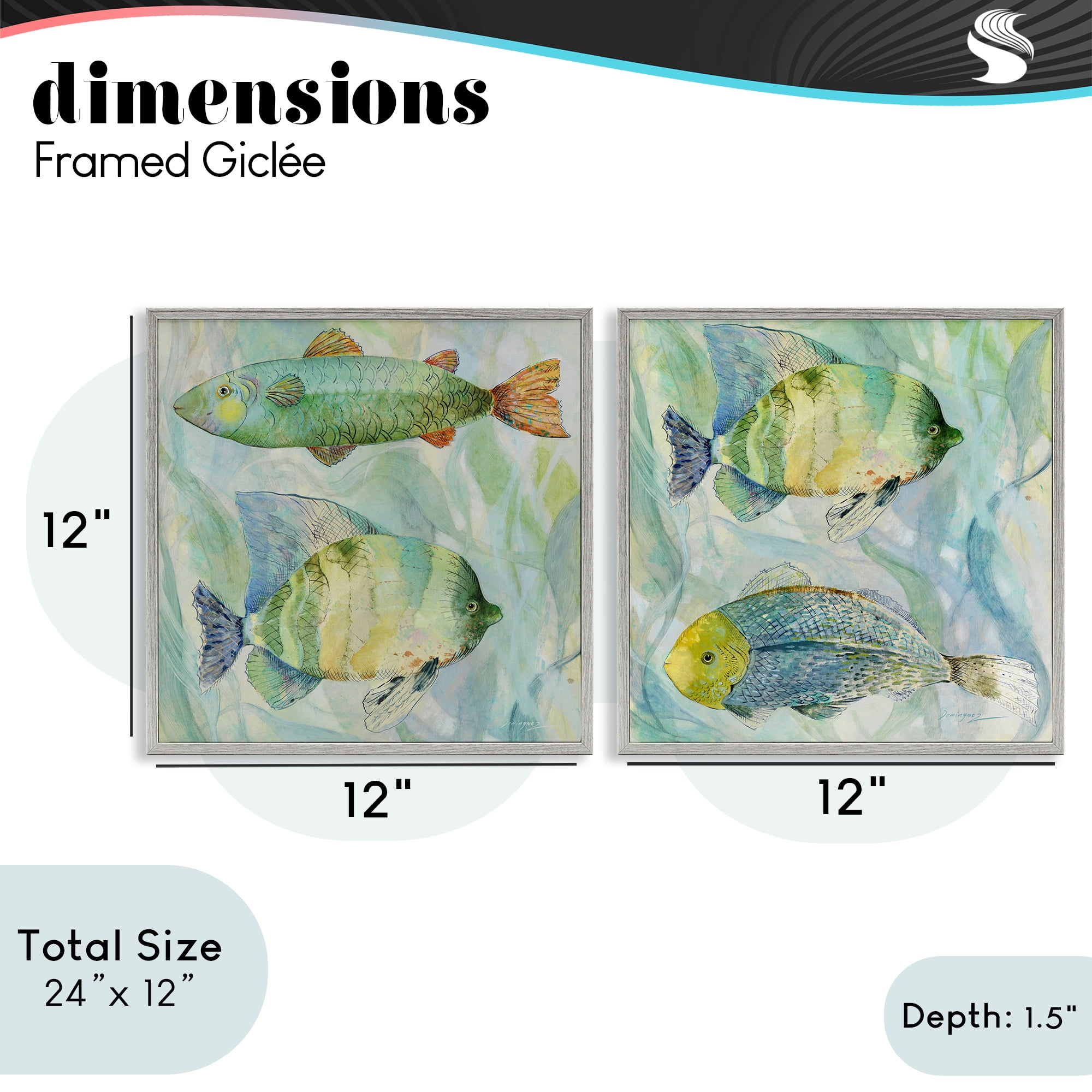 Stupell Industries Sweet Fish Aquatics 2 Piece Gray Framed Giclee Art Set, design by Lorenzo Collective