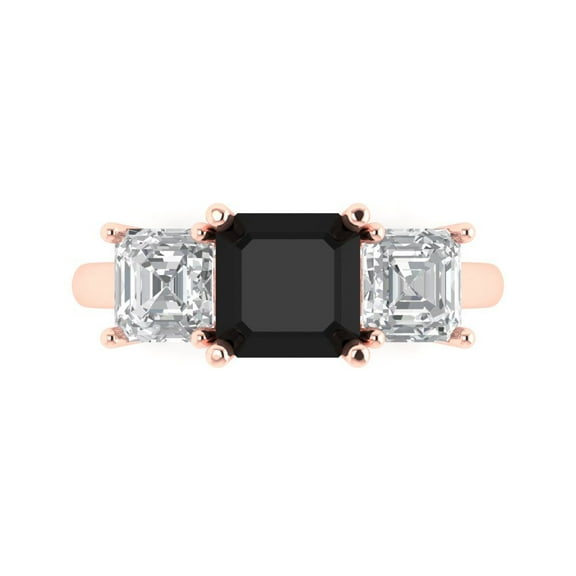 Three-Stone Engagement Ring for Women - 4ct Natural Onyx in 14K Rose Gold Promise Ring