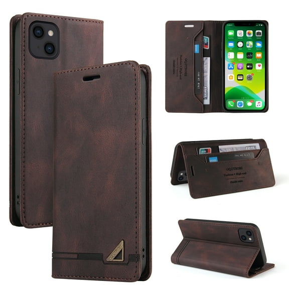 For Apple iPhone 15 Wallet Case, PU Leather RFID Blocking Card Slots Magnetic Flip Holder Slim Durable Protective Phone Case Cover For iPhone 15, Brown