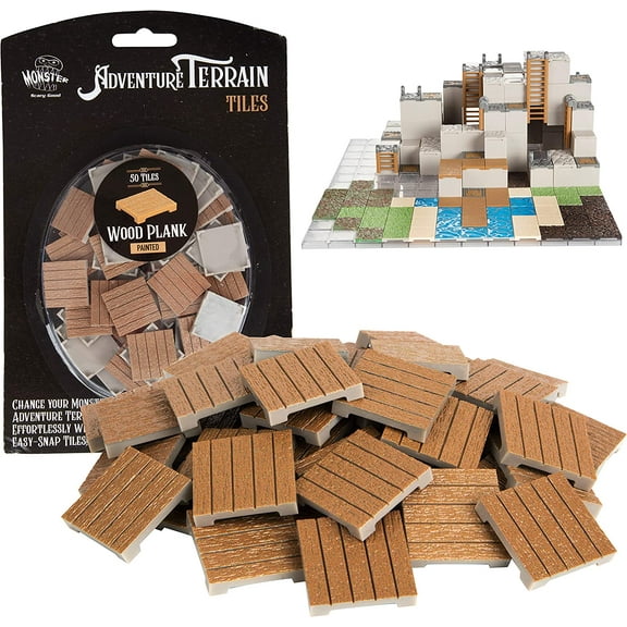 Monster Adventure Terrain- 50pc Wood Plank Tile Expansion Pack- Hand-Painted 1x1â€_x009d_ Tile Set- Easy Snap Creates Amazing Table Top Terrain in Minute- Customize Your D&D and Pathfinder Dungeons
