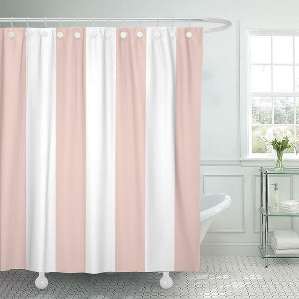 Bath Shower Curtain 66x72 Inch, White And Pale Pink Shower Curtain