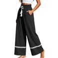 thumbnail image 2 of Linen Cotton Casual Pants For Women Drawstring Pocket Lace Trim Elastic Waist Garden Party Daywear Summer Flowy Easy Matching Style Lightweight Comfort, 2 of 6