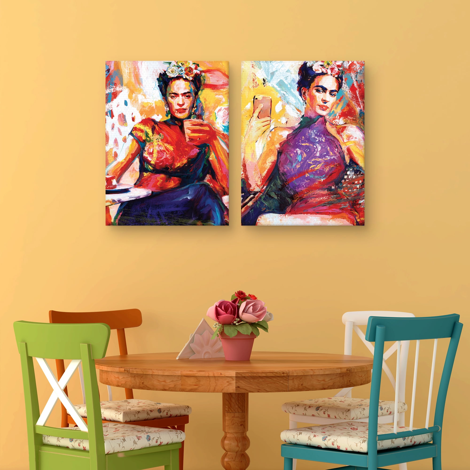 Frida Coffee Break & Frida Selfie Canvas Art Print Set of 2