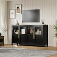 thumbnail image 6 of Studyset 55" Large Buffet Sideboard Cabinet with 4 Glass Doors and Shelves,Wood Cabinet Sideboard with Storage Modern Farmhouse Storage Cabinet Table for Kitchen Dining Room, Living Room, Hallway, 6 of 8