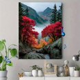 thumbnail image 4 of Quebec Foggy Red Maple Mountain Autumn Canvas Print, Moody Fall Nature Landscape Home Wall Decor Art, 4 of 8