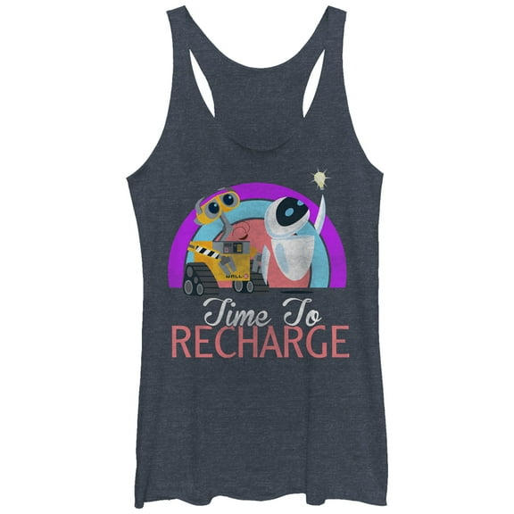 Women's Wall-E Time to Recharge Racerback Tank Top Navy Blue Heather X Large