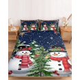 thumbnail image 2 of Full Size Fitted Sheet Set - Navy Blue Snowman Christmas 3 Piece Bedding Sets 16" Deep Pocket Fitted Sheet with 2 Pillowcases, Xmas Tree Snowflake Winter Birds Brushed Microfiber Hotel Bed Sheets, 2 of 9