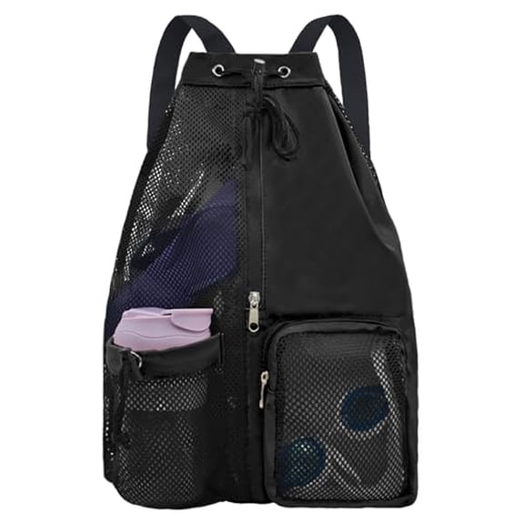 Mesh Beach Backpack with Wet Pocket Drawstring Pool Bag Waterproof Swimming Bag Gym Backpack for Men & Women