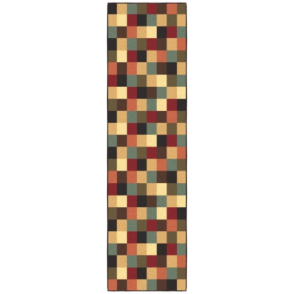 Ottomanson Non-Slip Kitchen Runner Rug 1'10.5" x 6' – Low Pile Stain Resistant Floor Mat, Checkered Multicolor