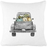 Bonnie Jeans Homestead Prints Farmers Truck with Pumpkins - Pillow Cover - Fall Decor (White, 18x18) Cotton Linen Couch Throw Home Decorations