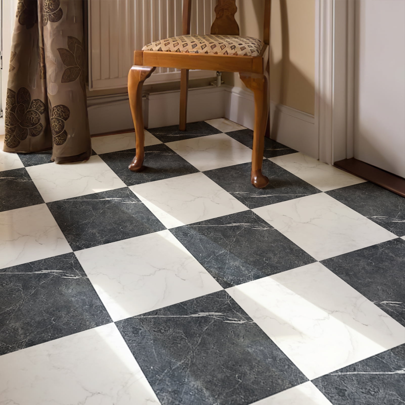 Art3d 30 Tiles 12 x 12 inch Peel and Stick Vinyl Floor Tiles, Self Adhesive Waterproof Flooring Planks, 15 Tiles in Black and 15 Tiles in White, Cover 30 Sq.ft