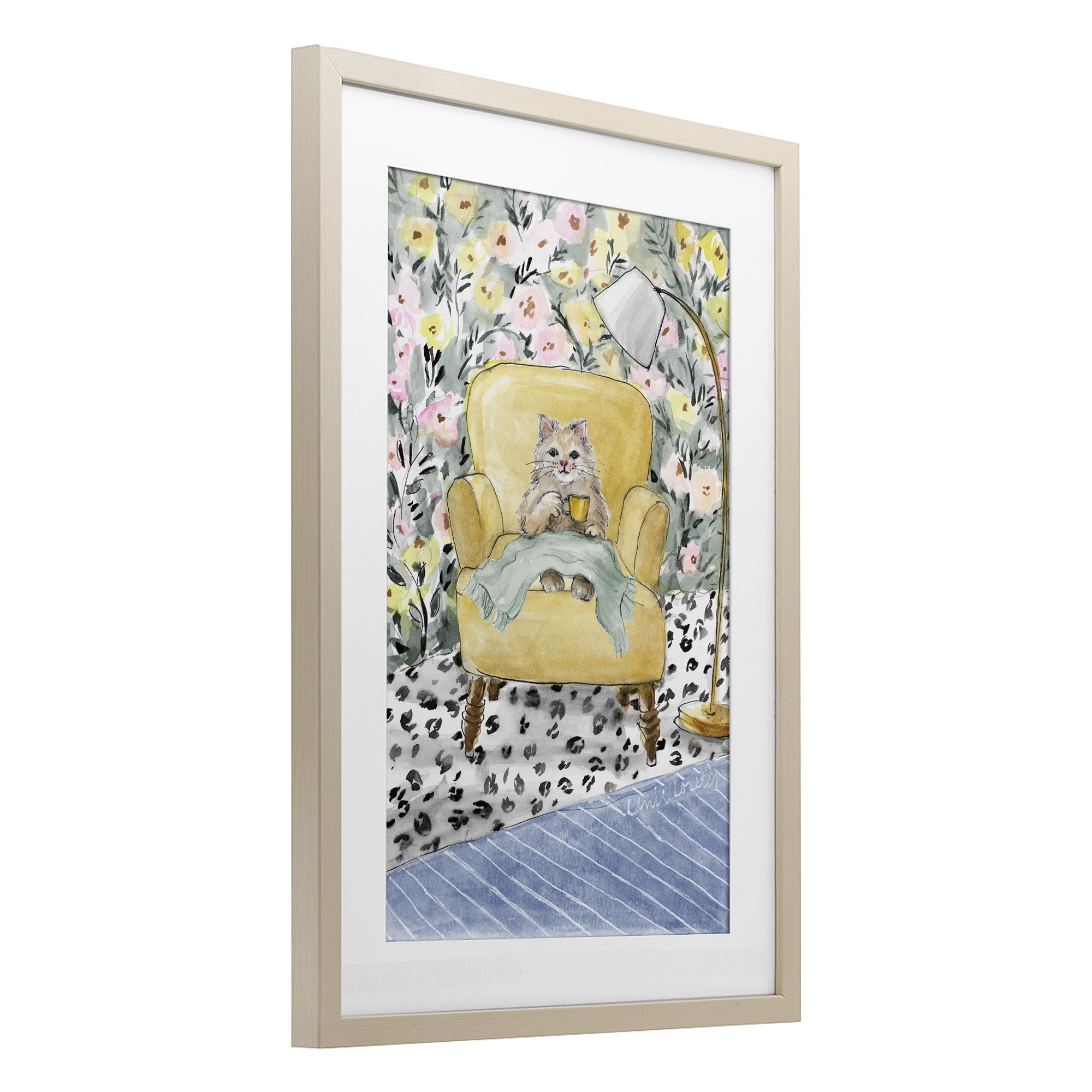 Stupell Industries Cozy Cat Corner Birch Framed Print Under Glass, design by Lanie Loreth