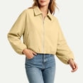 thumbnail image 6 of Stamzod Women's Fall Bomber Jacket 2026 Collared Puffed Hem Zip Up Jacket with Pocket Long Sleeve Crop Jackets for Women Yellow B M, 6 of 9