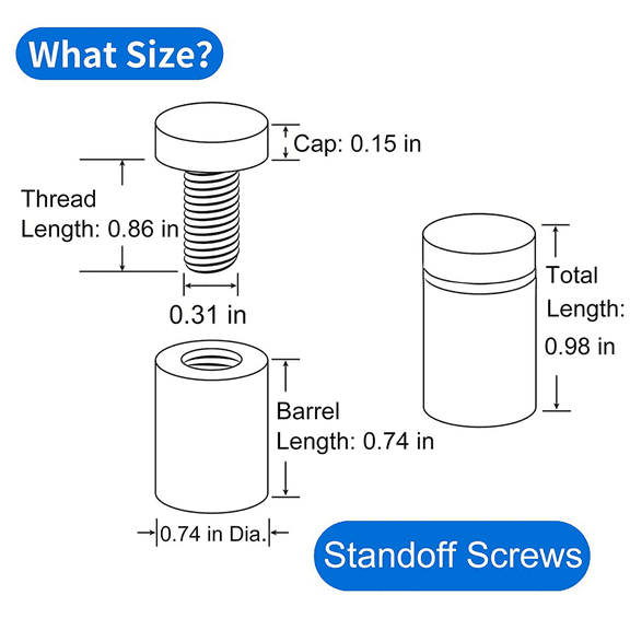 16 Pack Standoff Screws 3/4 x 1 Inch Black Sign Standoffs Hanging Acrylic Picture Frame Advertising Screws Kit