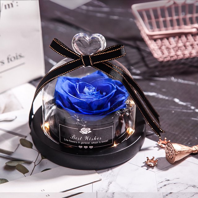Flores secas de Navidad para el Día de San Valentín para decoración del hogar, regalos de boda, flores secas, decoración eterna para el hogar de rosas reales con LED en vidrio Wmkox8yii gf7541