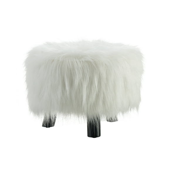 Linon June Faux Fur Wood Upholstered Foot Stool in White