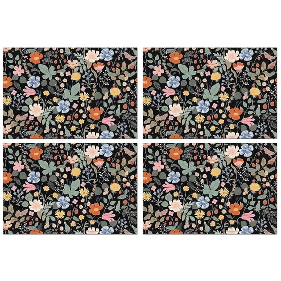 Pioneer Flower Floral Print Pattern Summer Placemats Table Placemats Set Of 4-Linen Kitchen Washable Placemats Table Mats 12x18 Inch Non-Slip Heat Resistant