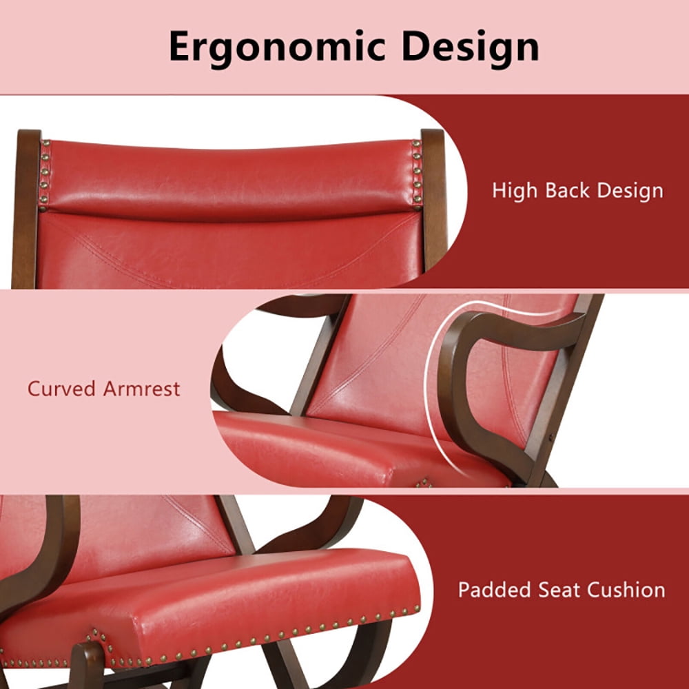 Finihen Rocking Chair, Recliner Chair, Modern Rocking Chair with PU Cushion and Rubber Wood Frame, for Living Room, Bedroom, Red Finihen Rocking Chair, Recliner Chair, Modern Rocking Chair with PU Cushion and Rubber Wood Frame, for Living Room, Bedroom, Red