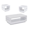 thumbnail image 1 of Contemporary 3pc Wood Coffee Table Set in Glossy White Lacquer, 1 of 3