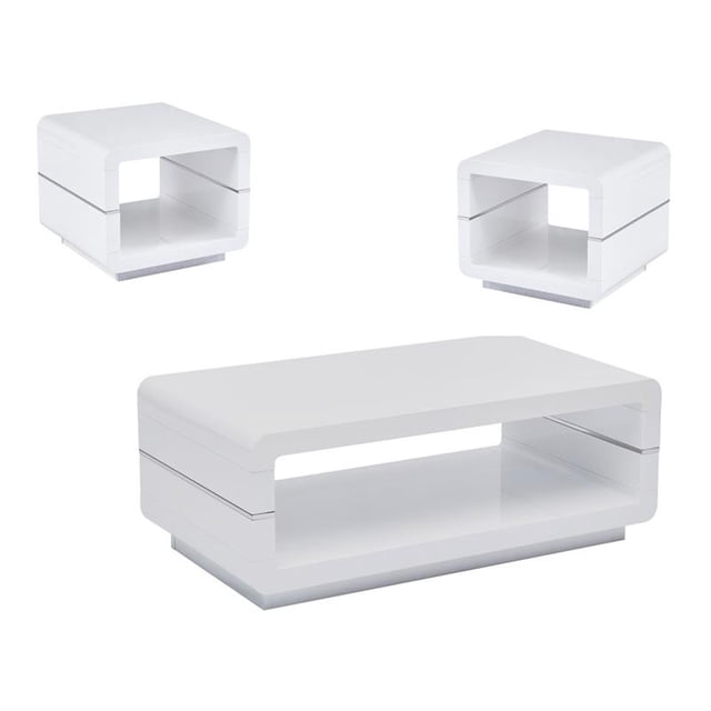Contemporary 3pc Wood Coffee Table Set in Glossy White Lacquer