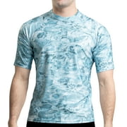 Aqua Design Rash Guard Men: UPF 50  Short Sleeve Rashguard Swim Shirts for Men: Aqua Sky size 2X-Large