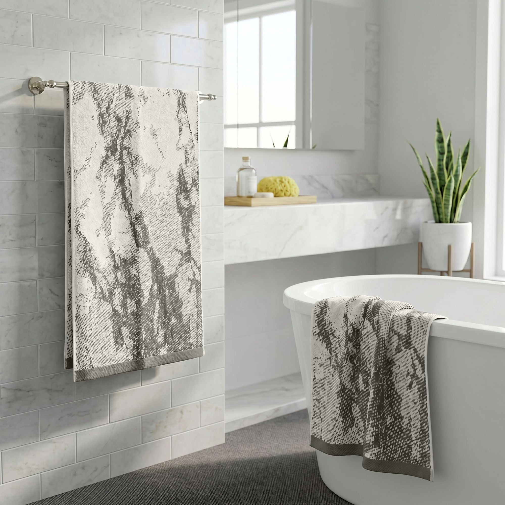 Superior Marble Pattern Oversized Cotton Bath Sheets, 2-Pack, Ivory - Charcoal