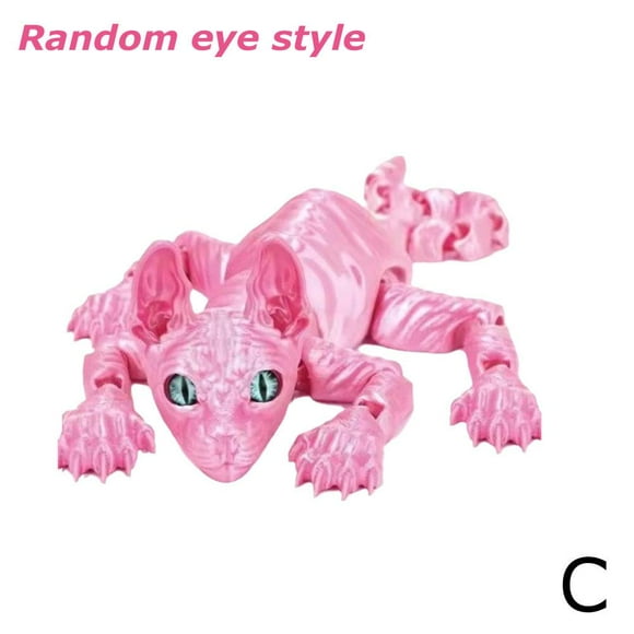 Pink 3D printed Sphynx cat animal toy decorative ornaments hairless cat doll joint cat fidget toy ornaments