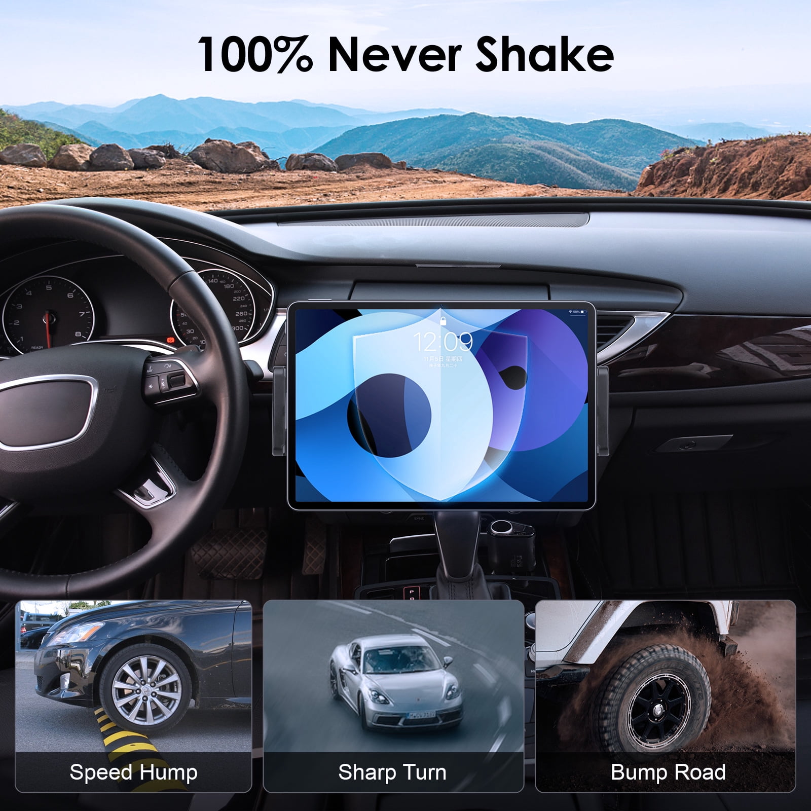 EEEkit 2-in-1 Car Slot Tablet Holder, Universal 360° Rotation CD Player Phone Mount for 4-15in Devices, Black