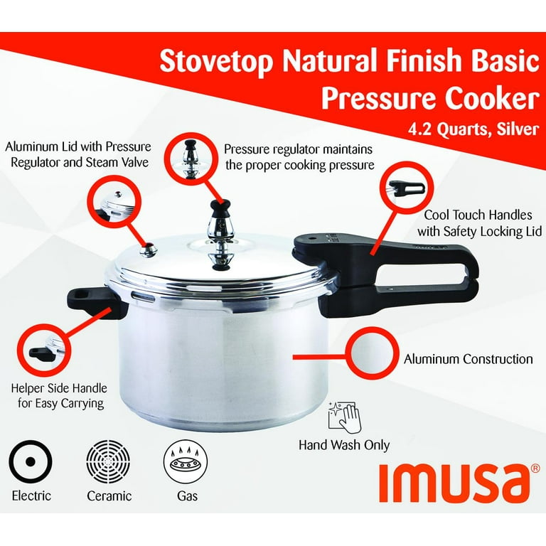 IMUSA IMUSA Stovetop Natural Finish Basic Pressure Cooker 22 Quarts, Silver  - IMUSA