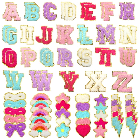 Chenille Letter Patches Iron On Letters Patches Preppy Chenille Patches Self Adhesive Embroidered for DIY Clothing Bags Backpacks Hats 87 Pcs