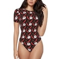 thumbnail image 2 of Uemuo Red Hot Chili 1 Pattern Women's One Piece Short Sleeve Swimsuit Rash Guard Surfing Modest Quick-drying Swimsuit Beach Essentials-Medium, 2 of 9
