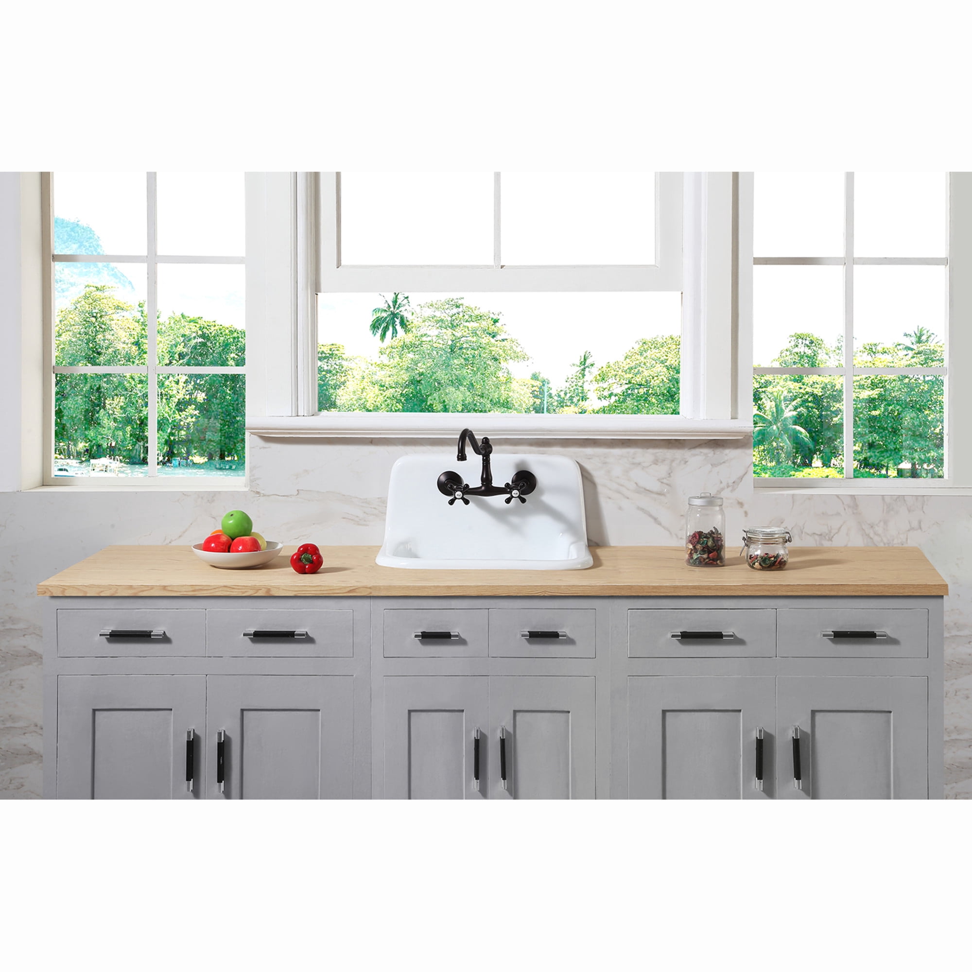 Fauceture GCKWS221822 Petra Galley 22" Cast Iron Single Bowl Wall Mount Kitchen Sink (2-Hole), White