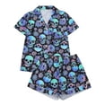 thumbnail image 2 of WIBACKER S-2XL Halloween Womens Pajamas Set Short Sleeve Button Down 2 Piece Loungewear Sets Floral Skull Sleepwear, 2 of 8