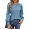 thumbnail image 2 of Prolriy Hauts d'Été pour Femmes 2025 T-Shirt Décontracté à Manches Longues Col Rond Tricoté Ample Bleu m, 2 of 6