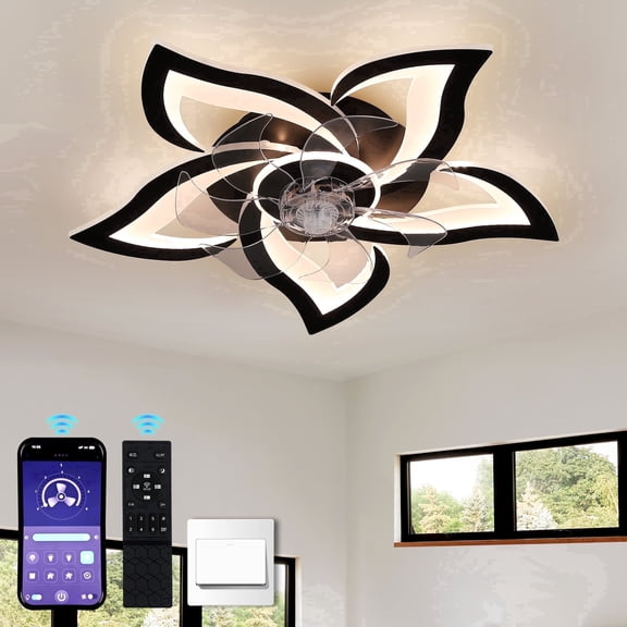GCGAFUL 25.59 Inch Dimmable Ceiling Fan with Light and Remote, Low Profile Flush Mount Fan with 3CCT, Flower LED Light for Bedroom Kitchen