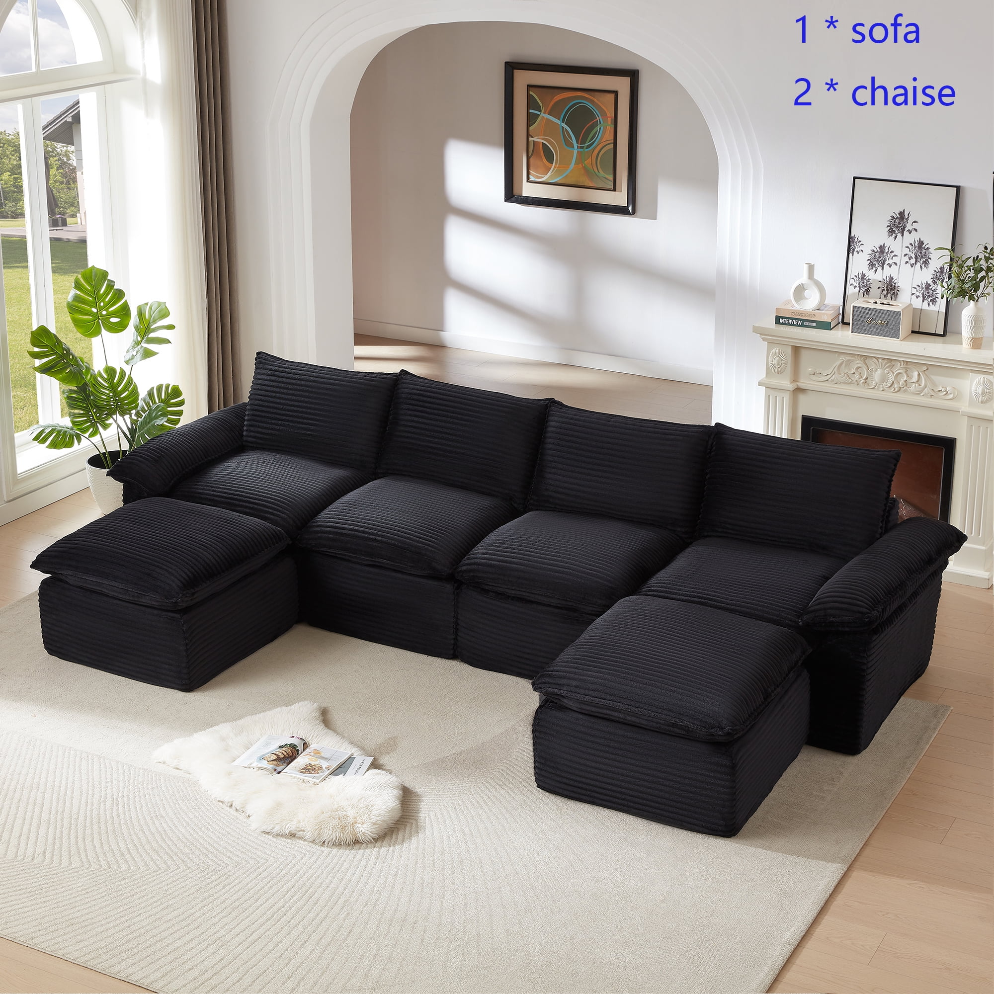 Miniyam 30.7" * 70"* 35.43" Corduroy Chaise for Sectional Sofa, Can be Freely Combined, Black