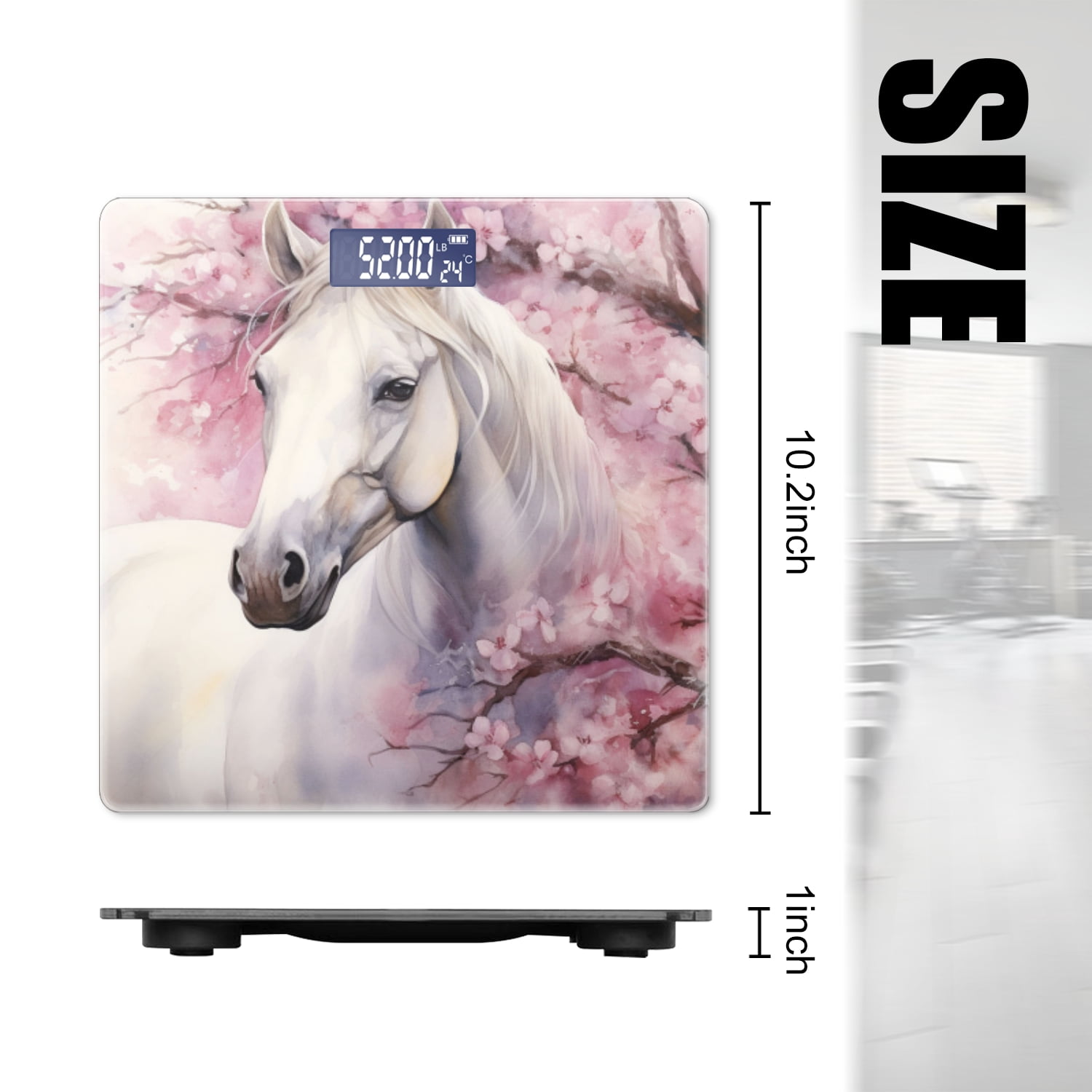 Digital Bathroom Scale with Large LCD Display,High Capacity Scale 400 lbs High Precision body fat scale-Watercolor Painting Of Beautiful White Horse Under Cherry Blossom Tree