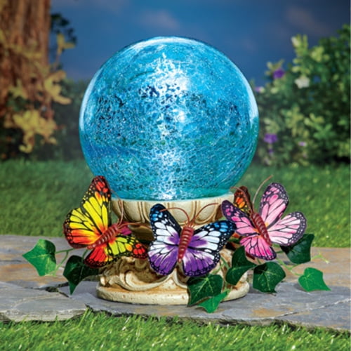 Aqua Blue Solar Gazing Ball with Butterfly Stand - Walmart.com