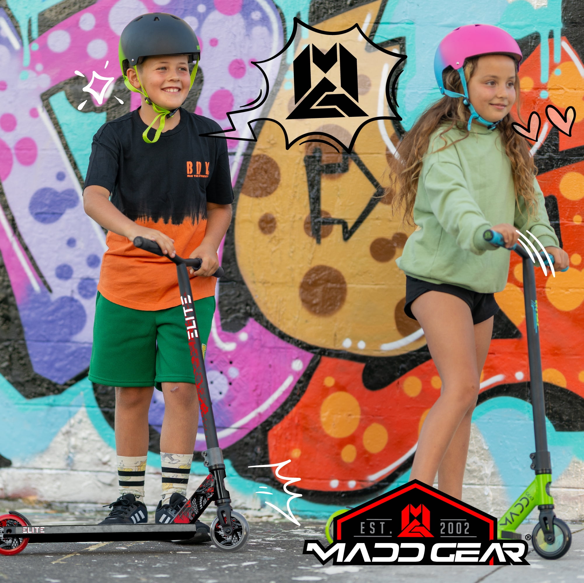 Kids & Teens Pro Stunt Scooter Ages 8–13 – Beginner Freestyle Trick Scooter, 32" Fixed Height, 110 mm Alloy Core Wheels, Black/Red – Madd Gear Carve Elite, For Ages 8 Years and Up