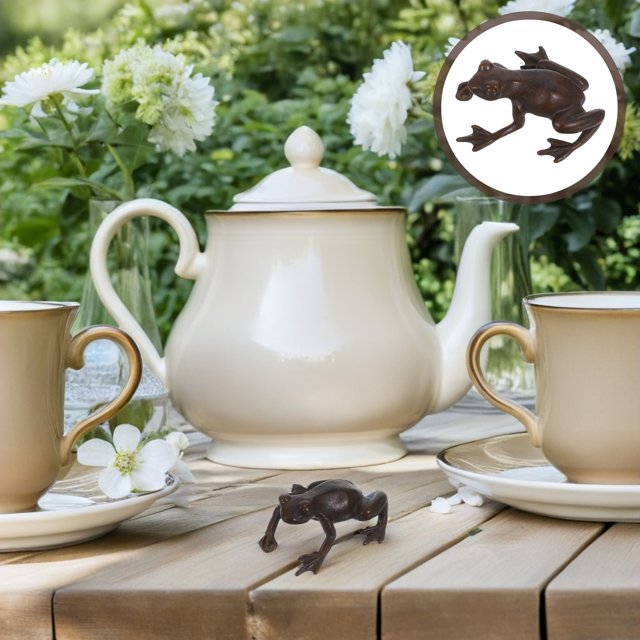 unbranded 1Ud Adorno Retro De Rana Para De Té En Cobre Con Acabado Delgado Marrón