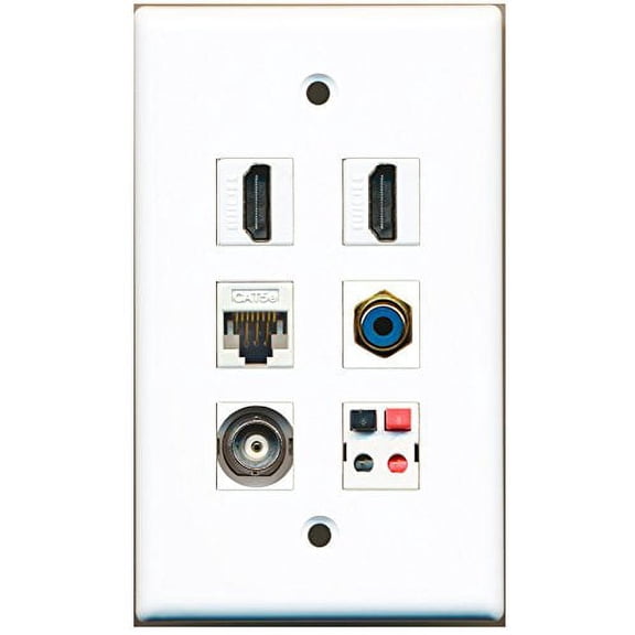RiteAV - 2 HDMI 1 Port RCA Blue 1 Port BNC 1 Port Cat5e Ethernet White 1 Port Speaker Wall Plate